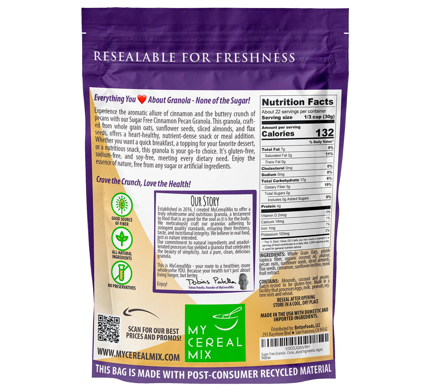 Sugar Free Granola - Cinnamon Pecan by MyCerealMix