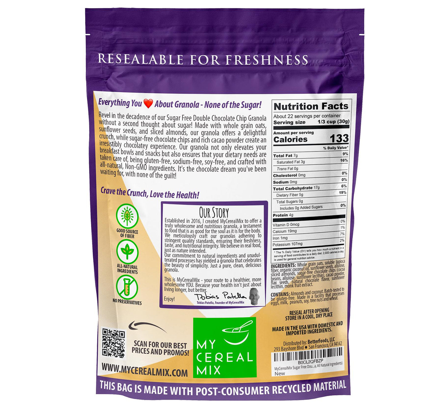 Sugar Free Granola - Double Chocolate Chip - MyCerealMix