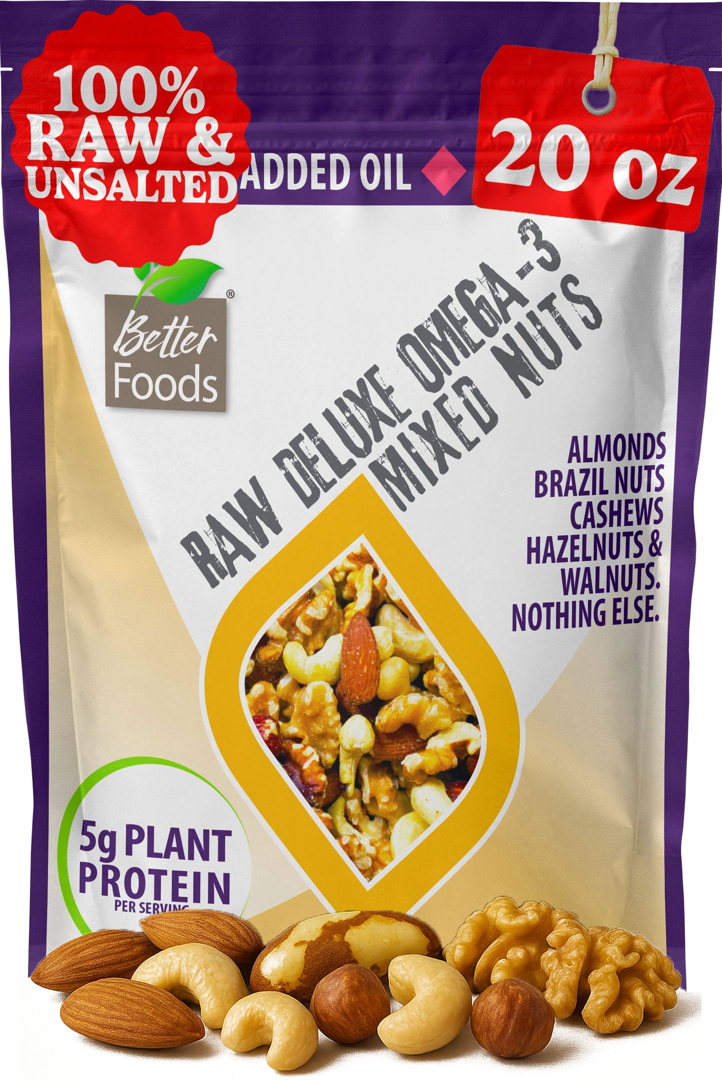 Raw Unsalted Deluxe Omega 3 Mixed Nuts - Healthy Raw Nuts BetterFoods
