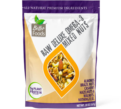 Raw Unsalted Deluxe Omega 3 Mixed Nuts BetterFoods