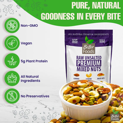 Raw Unsalted Premium Mixed Nuts BetterFoods