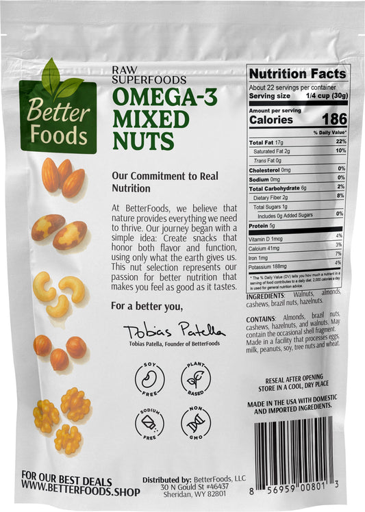 Raw Superfoods Unsalted Omega-3 Mixed Nuts BetterFoods