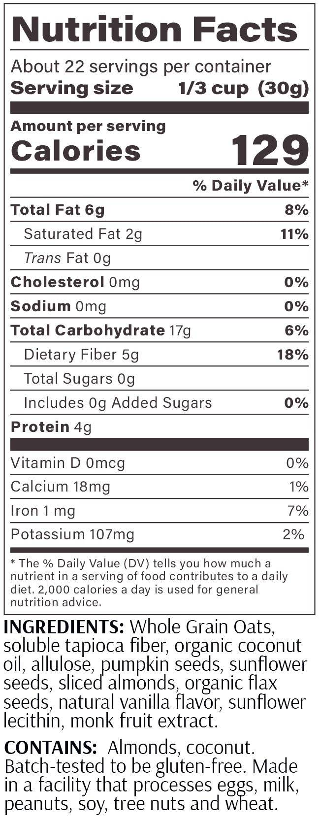 Sugar Free Granola - Vanilla Almond
